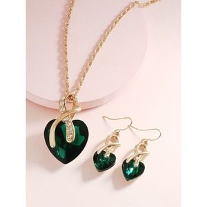 Emerald Rhinestone Necklace and Earring Set